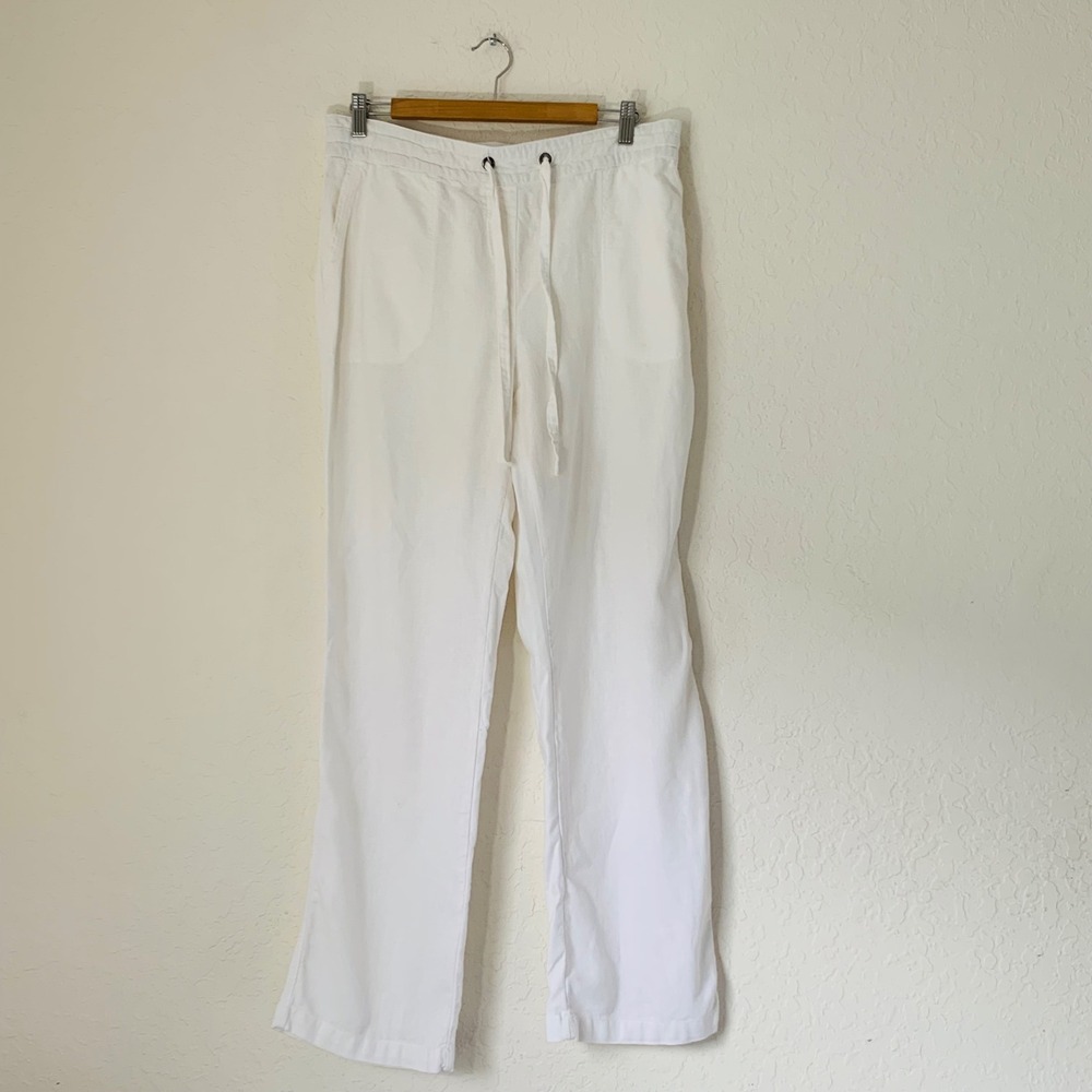 per se Linen Blend Pants Womens M White Relaxed Beach Coastal Quiet Luxury Boho